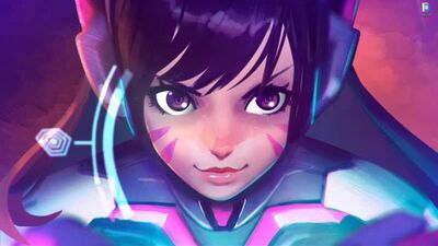 Анимация девушки D.va с фиолетовыми глазами из игры Overwatch - живые обои для Wallpaper Engine