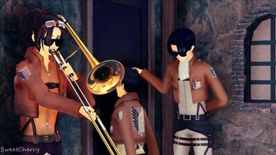 Ханджи/ Леви/ Эрен и в конце Микаса 