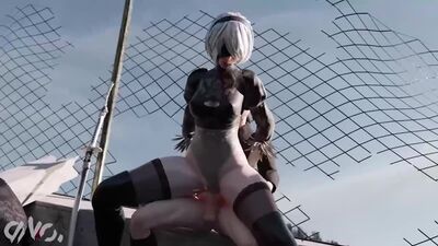 Android Yorha 2B - sex on the street; riding; vaginal fucked; stockings; 3D sex porno hentai; [NieR:Automata]