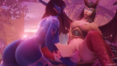 Nightborne x Succubus - yuri; lesbian; dildo; stockings; 3D sex porno hentai; [World of Warcraft]