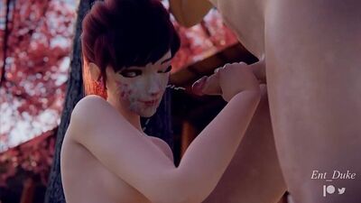 D.Va - handjob; oral sex; minet; blowjob; facefuck; orgasm; cumshot; small tits; 3D sex porno hentai; (by @Ent_Duke) [Overwatch]