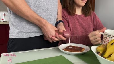 He cums on my breakfast toast! What a cumshot!