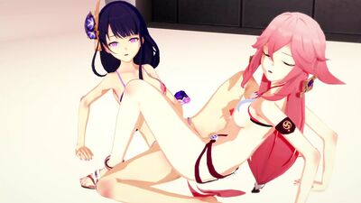 Yae Miko Plays With Raiden Shogun Pussy - Genshin Impact