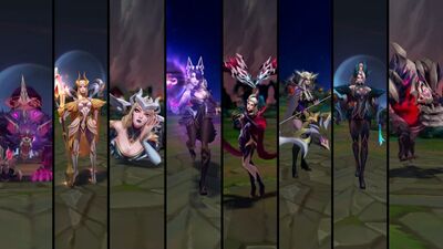 Цветовые схемы: Верховная ведьма Эш, Кассиопея, Ари, Эвелинн, престижная Ле Блан, Мальфит и Варвик из Ковена | League of Legends